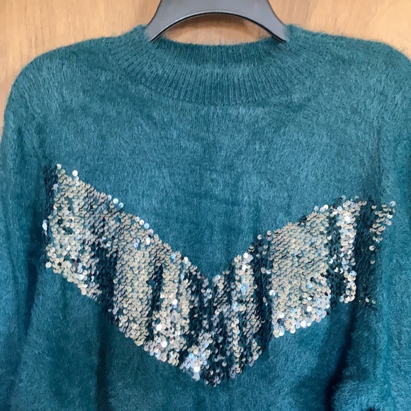 Relist 4/9 Nine West sequin chevron stripe soft green sweater XXL - Picture 6 of 15